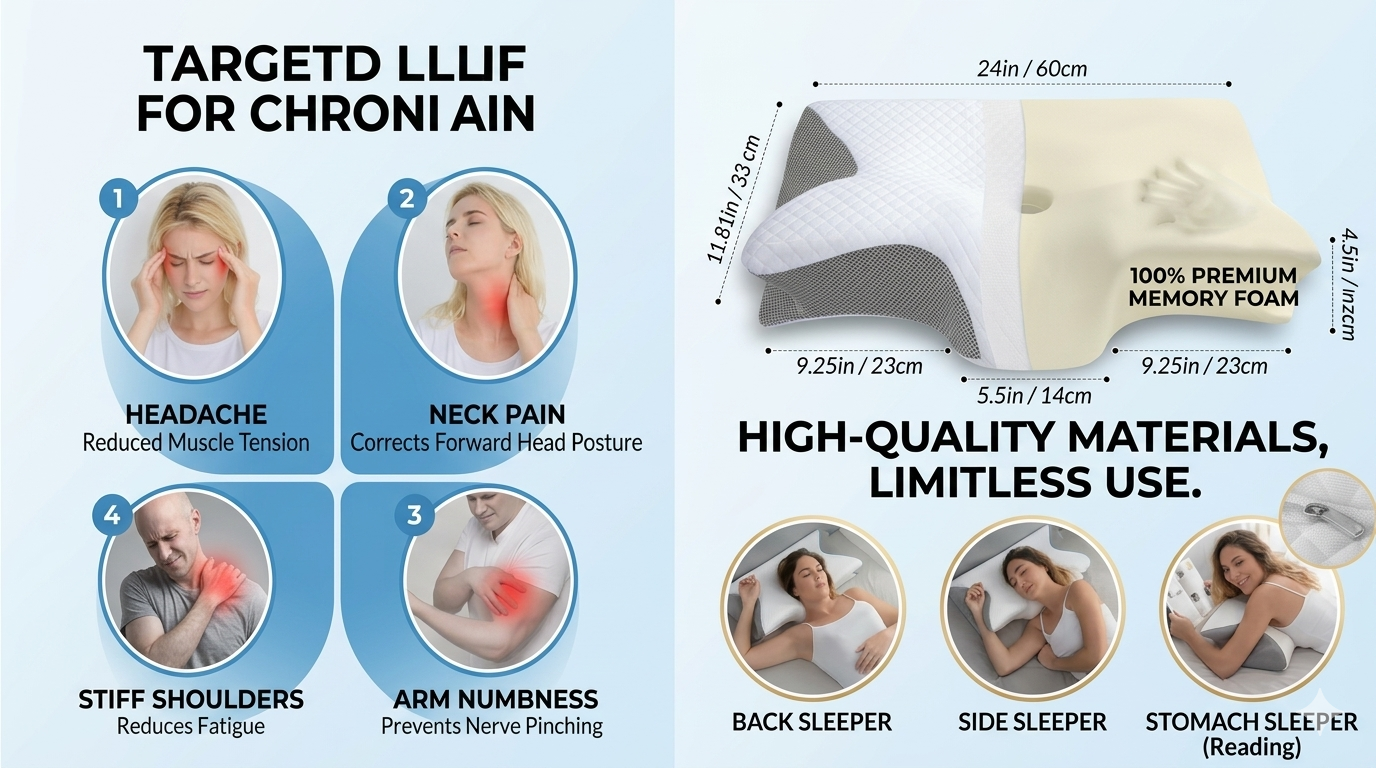 Memory foam orthopedic Cervical Contour Pillow
